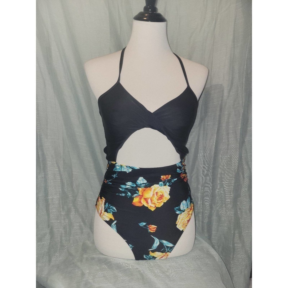 NWT Black floral One Piece Swimsuit medium